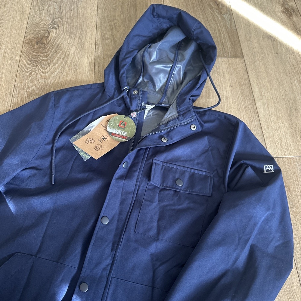 Avalanche Men's Lightweight Water Resistant Jacket Rain Coat Navy Blue Hooded Sm